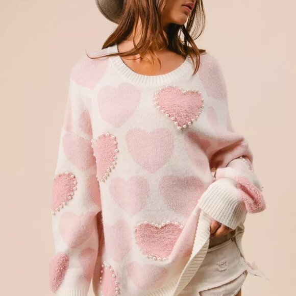 BiBi Heart Pattern Sweater with Pearl Detail - Picture 6 of 16